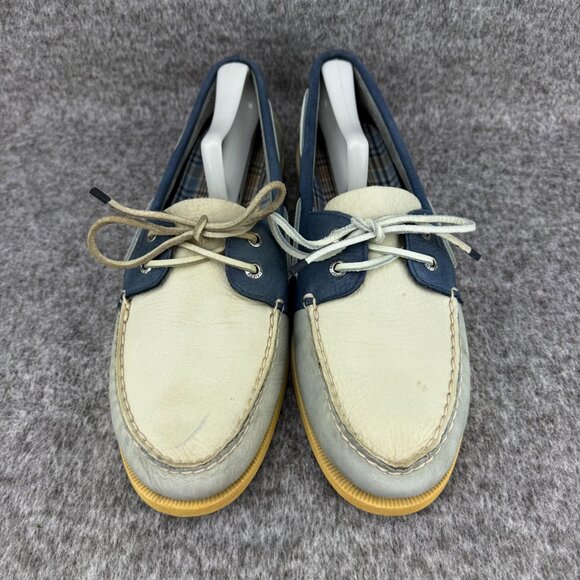 ✅Mens 12M Sperry Top-Sider Boat Shoes Navy & Beige Leather Casual Deck Loafers - Picture 7 of 11